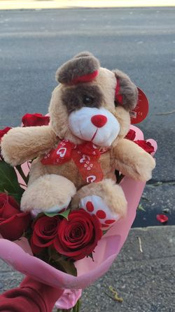 1 dozen of toses with Teddy bear