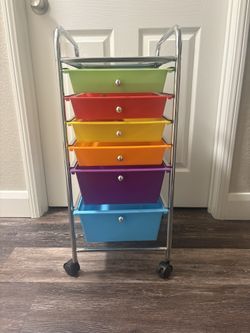 Rolling Rainbow Cart 6 Removable Plastic Drawers Utility Cart Lockable Wheels, Art Cart for Classroom Organization Supplies Office Multi Color