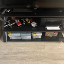  Black TV Stand for 60" Flat Panel TVs with Tempered Glass Shelves
