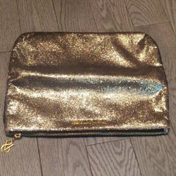 Victoria Secret Gold Glitter Zipper Clutch - Excellent Condition 