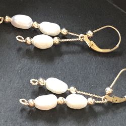 Gold earrings 14k 1/20 rolled with pearls