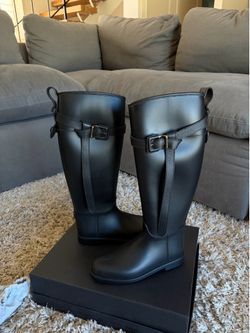 Burberry Black Rubber & Leather Rain Boots - Women's US 6