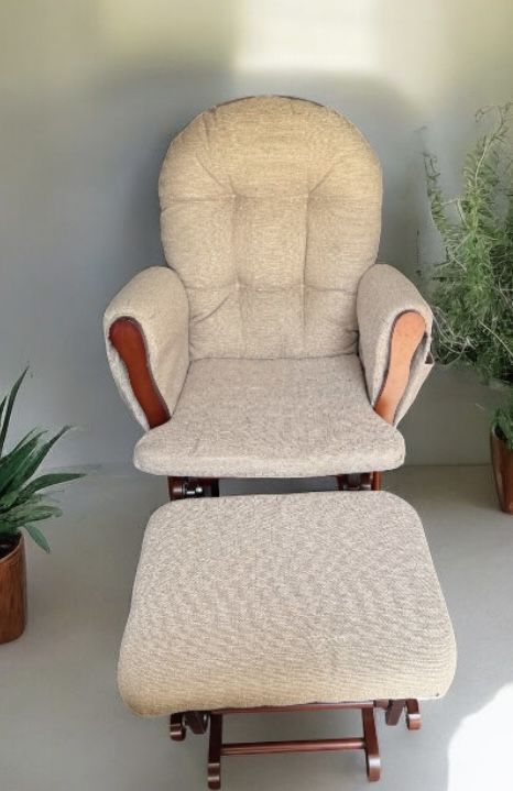 PremiumBeige Padded cushion slider /rocking chair $55, matching ottoman $15