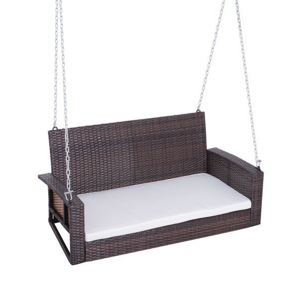 2-Person Outdoor Hanging Wicker Porch Swing Chair