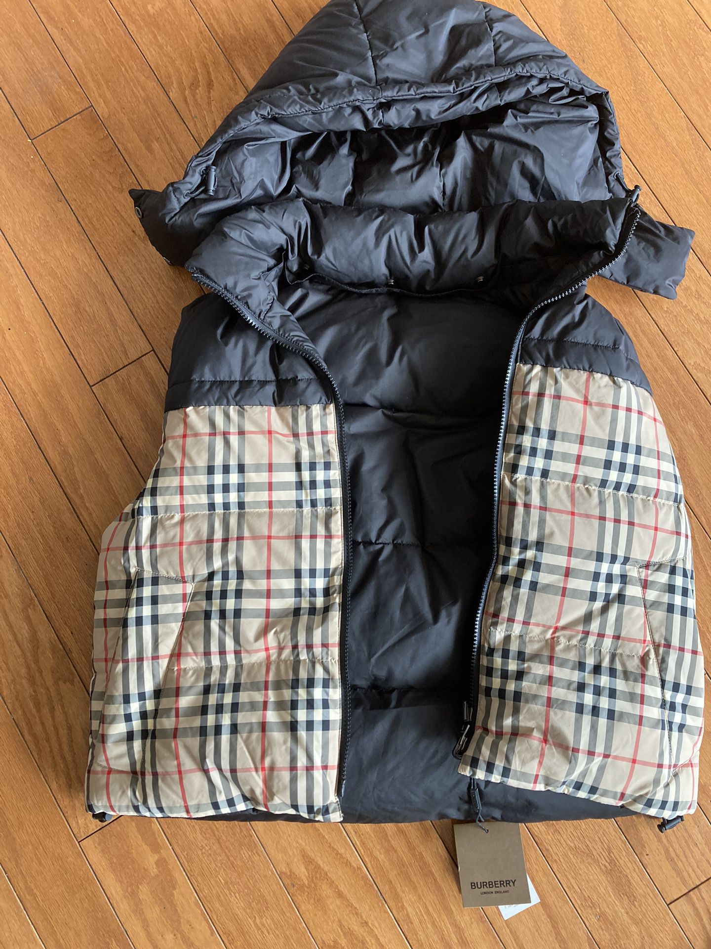 Burberry Coles Reversible Check Hooded Puffer Vest