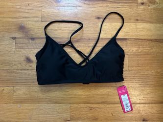 Black Xhilaration swim top with adjustable straps and lace-up back, size M, new with tags