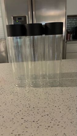 6 Clear Plastic Bottles with Black Caps – Set of 3