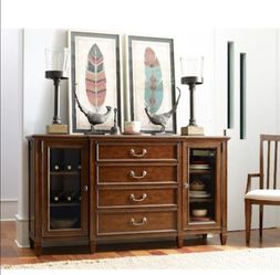 Brown Wood Buffet Sideboard with Glass Doors