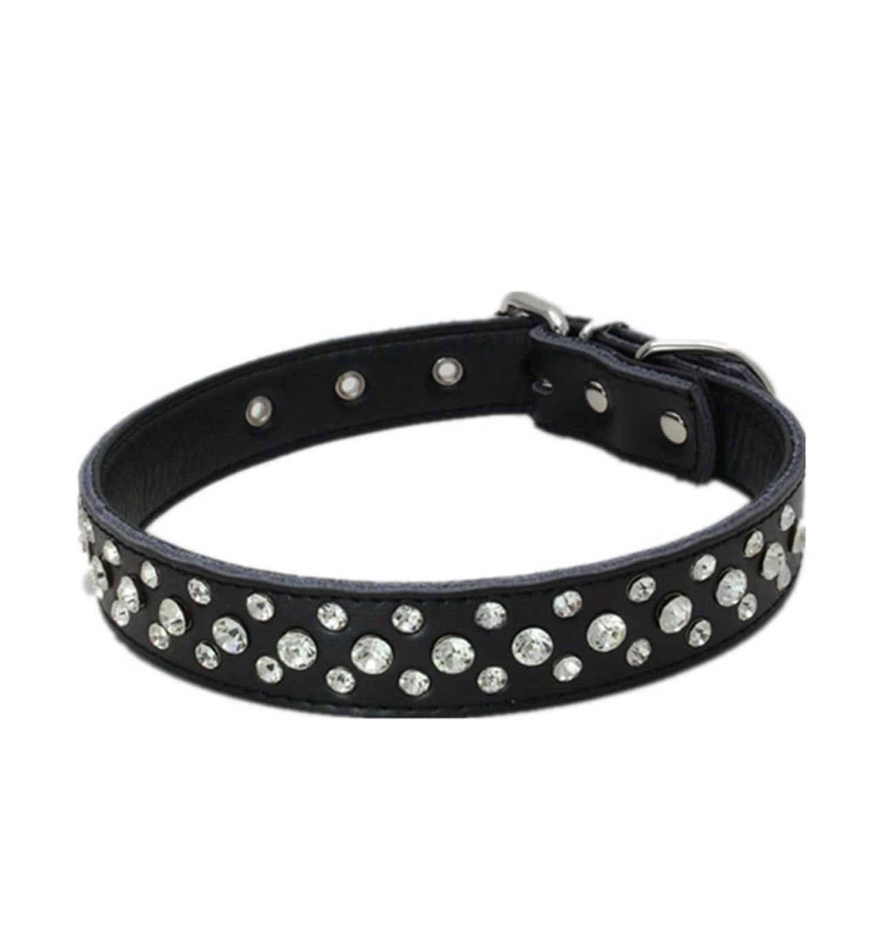 Dogs Kingdom 14.5"-20" Genuine Leather Padded Rhinestone Dog Collars Bling Dog Collar Pet Collar Small Medium Dog Customized Crystal Dog Collar Black