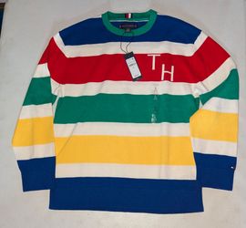 New Boy's size 12-14 Tommy Hilfiger Striped Knit Crewneck Sweater
