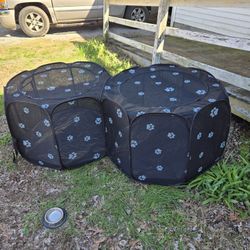 Double Room, Portable Pop-up Mesh Pet Playpen with Paw Prints
