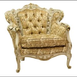 Victorian Accent Chair w/Gold Ornate Fabric - Pair