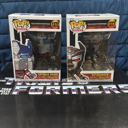 Transformers Rise Of The Beasts: Optimus Prime and Scourge Funko Pops