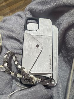 Bandolier White Leather iPhone Case with Chain Strap