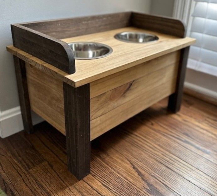 Handcrafted Raised Pet Feeder Bench