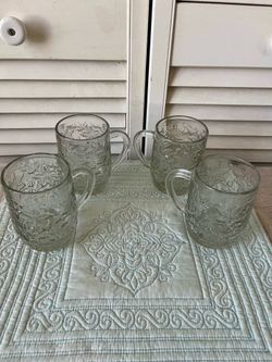 Princess House Fantasia Poinsettia Crystal Glass Coffee Tea Mugs Set of 4