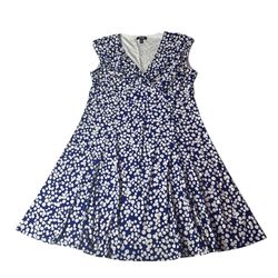 Chaps Polka Dot Dress 16W Blue White Sleeveless A-Line Stretch V Neck