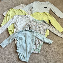 Bundle of 7 Amazon Essentials baby girl long-sleeve bodysuits, size 24 months