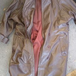 Men's Brown Leather Trench  Coat