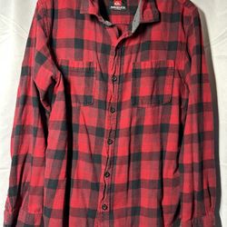 Quicksilver Red and Black Plaid Flannel Button-Up Shirt