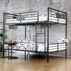 Brand New Industrial Antique Black Metal Full Over Full Size Bunk Bed 