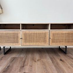 Pottery Barn Dolores Cane Media Console Entertainment Center Tv Stand Cabinet Sideboard Credenza.