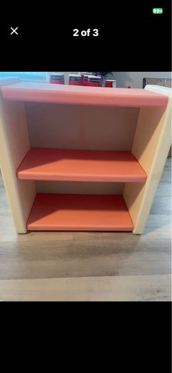vintage very hard to find pink and white little tikes book or toy shelf