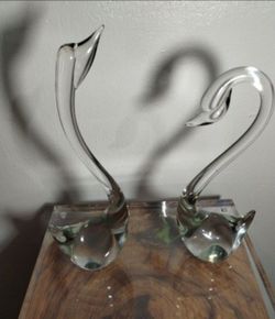 VINTAGE BLOWN ART GLASS - SWAN FIGURINE SET OF 2/ G66
