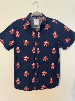 Denim & Flower Ricky Singh Santa Print Short Sleeve Shirt Size Small
