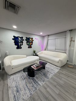 White Boucle Sofa Set – 2 Pieces