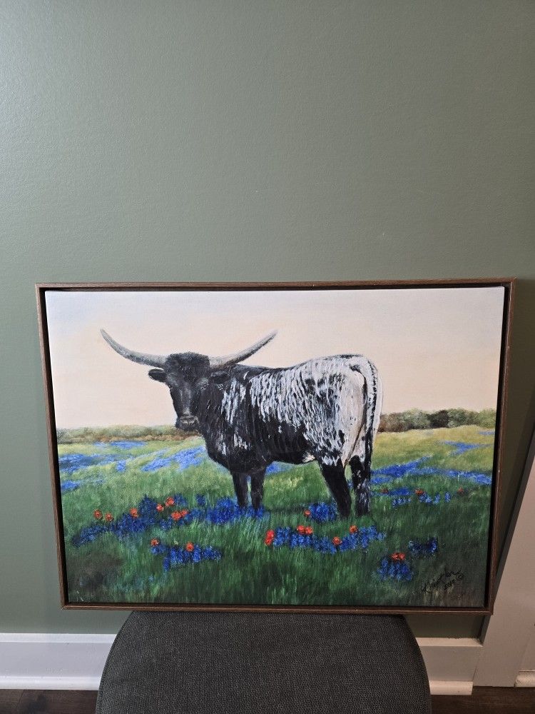 Oil Painting of a Cow on Canvas 25×19 Framed