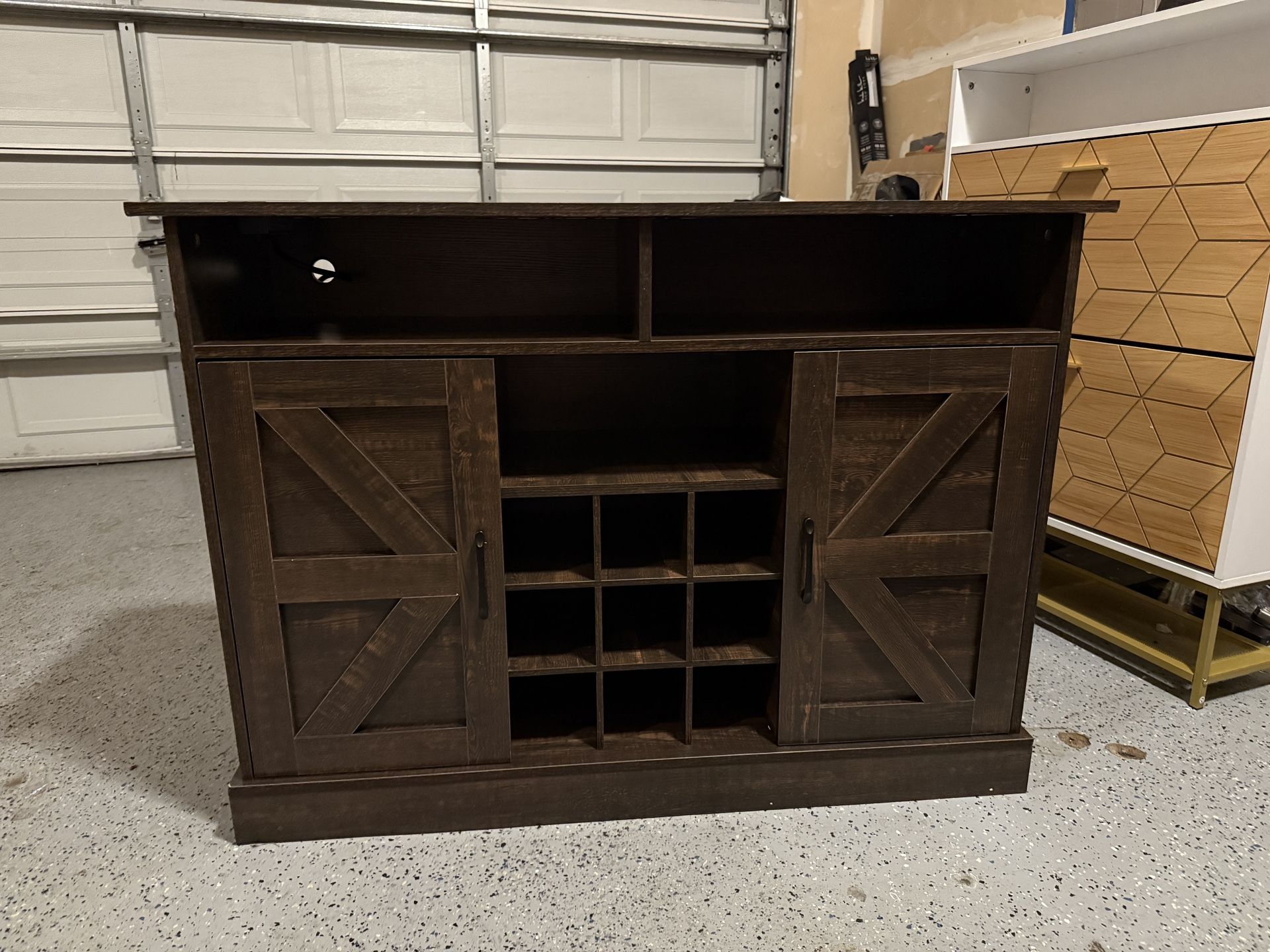 Buffet Storage Cabinet Farmhouse Sideboard with 9 Bottle Wine Rack and 2 Door Cabinets (D As Shown)