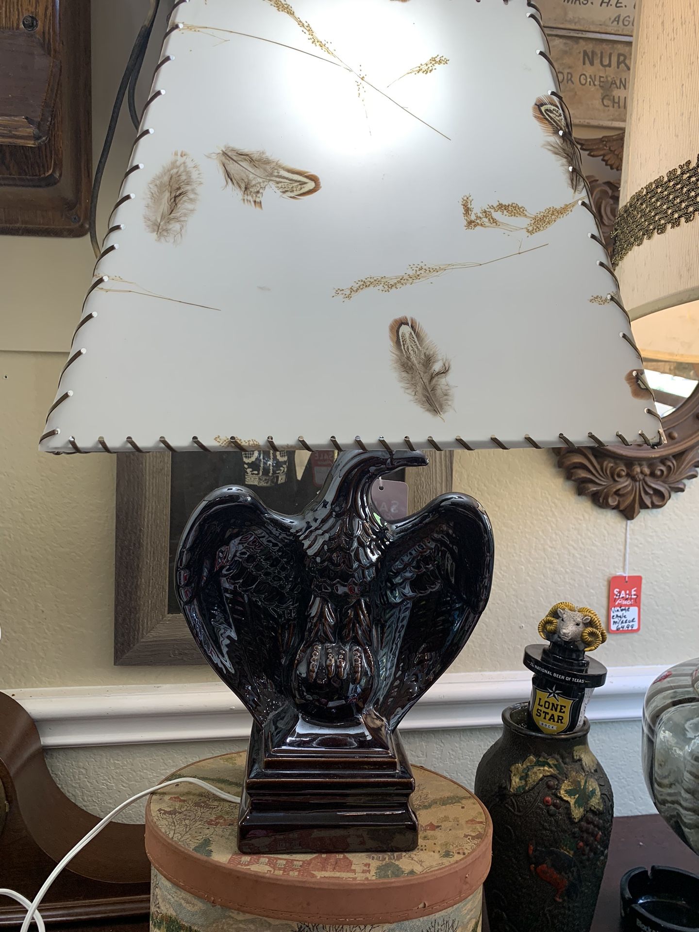 14x23 Black Eagle Mid Century Lamp.  145.00.  Johanna at Antiques and More. Located at 316b Main Street Buda. Antiques vintage retro furniture collect