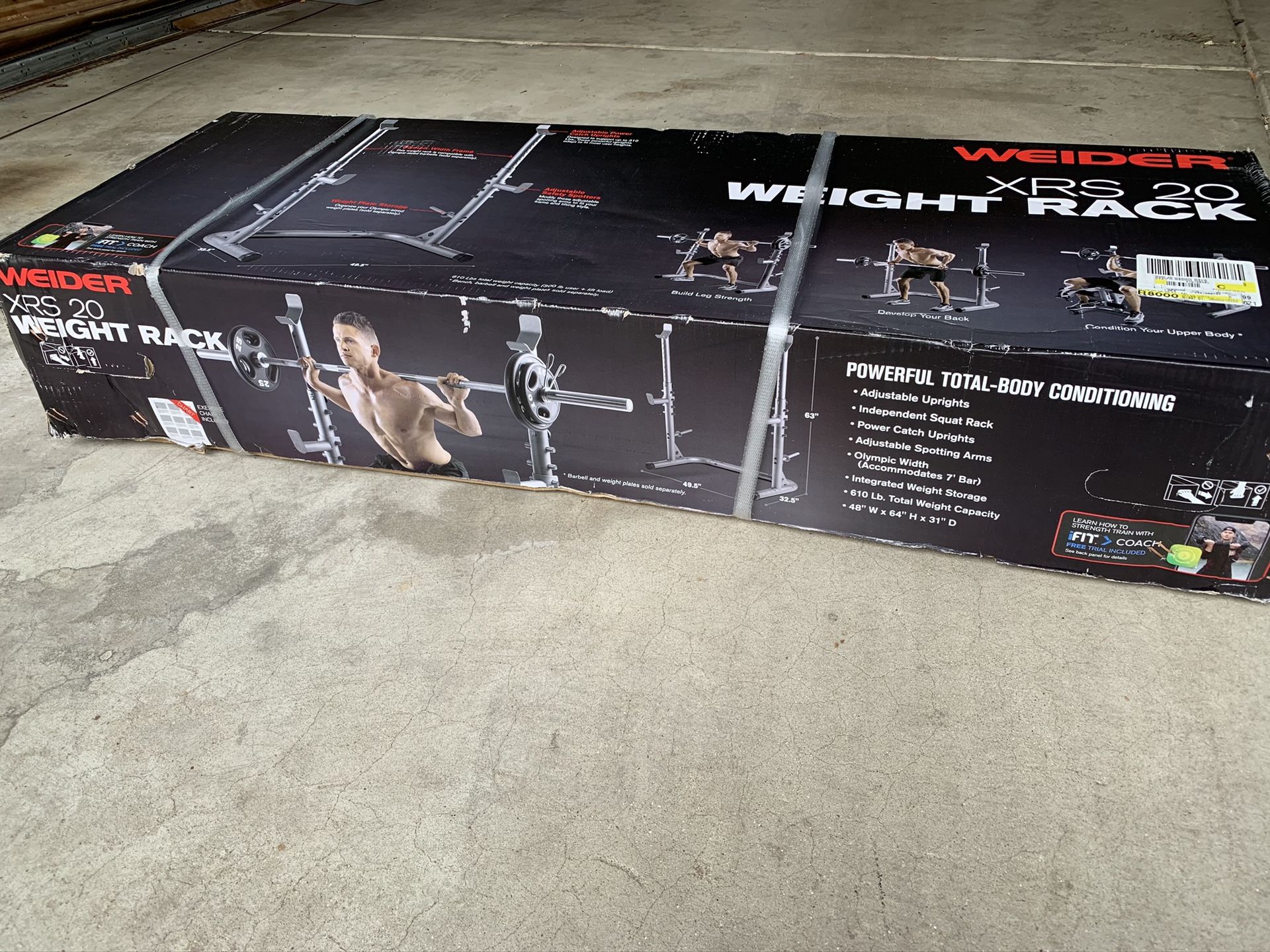 Weider xrs 20 olympic squat rack with online adjustable safety spotters and integrated weight plate storage
