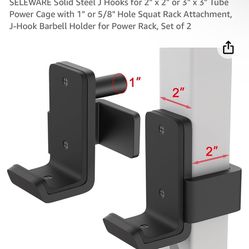 New. Only $10..SELEWARE Solid Steel J Hooks for 2" x 2" or 3" x 3" Tube Power Cage with 1" or 5/8" Hole Squat Rack Attachment, J-Hook Barbell Holder 