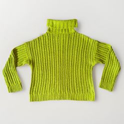 JOA Women Oversize XS Turtleneck Knit Fleece Green Long Sleeve Shirt Pullover