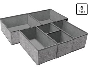 Foldable Underwear Drawer Organizer, Closet Dividers, Storage Box for Clothes, Socks (6 Bins, Gray)