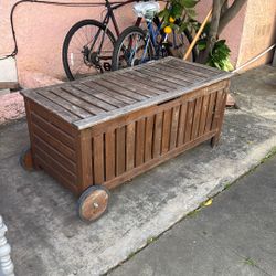 IKEA Teak Patio Storage Bench With Wheels/handle