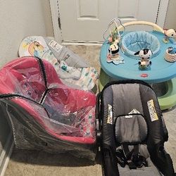 Baby sit car 
-Tiny love baby activities 
-Bright Starts Playful Paradise Vibrating Baby Bouncer.