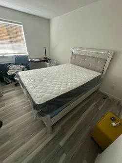 Memory foam mattress and LED full bed size frame