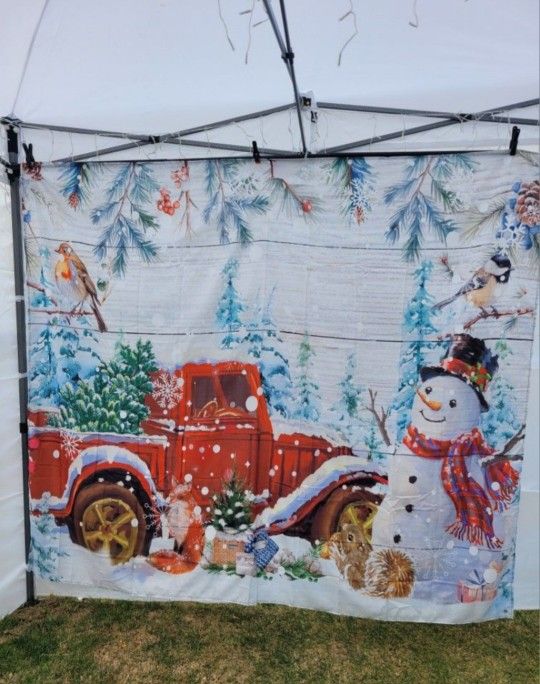 Rustic Christmas Truck Snowman Backdrop