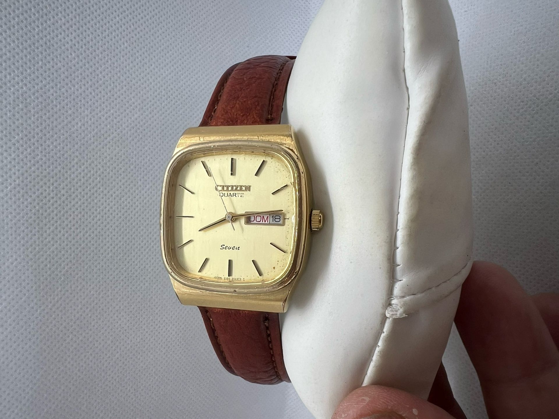 🌰🌕Rare Gorgeous Vintage Square Tank CITIZEN Seven Men Watch Day/Date 80s🌕🌰