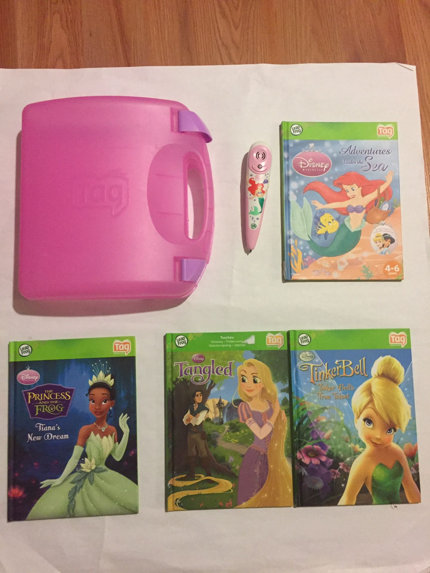 Leap Frog Tag books, little Mermaid pen and case