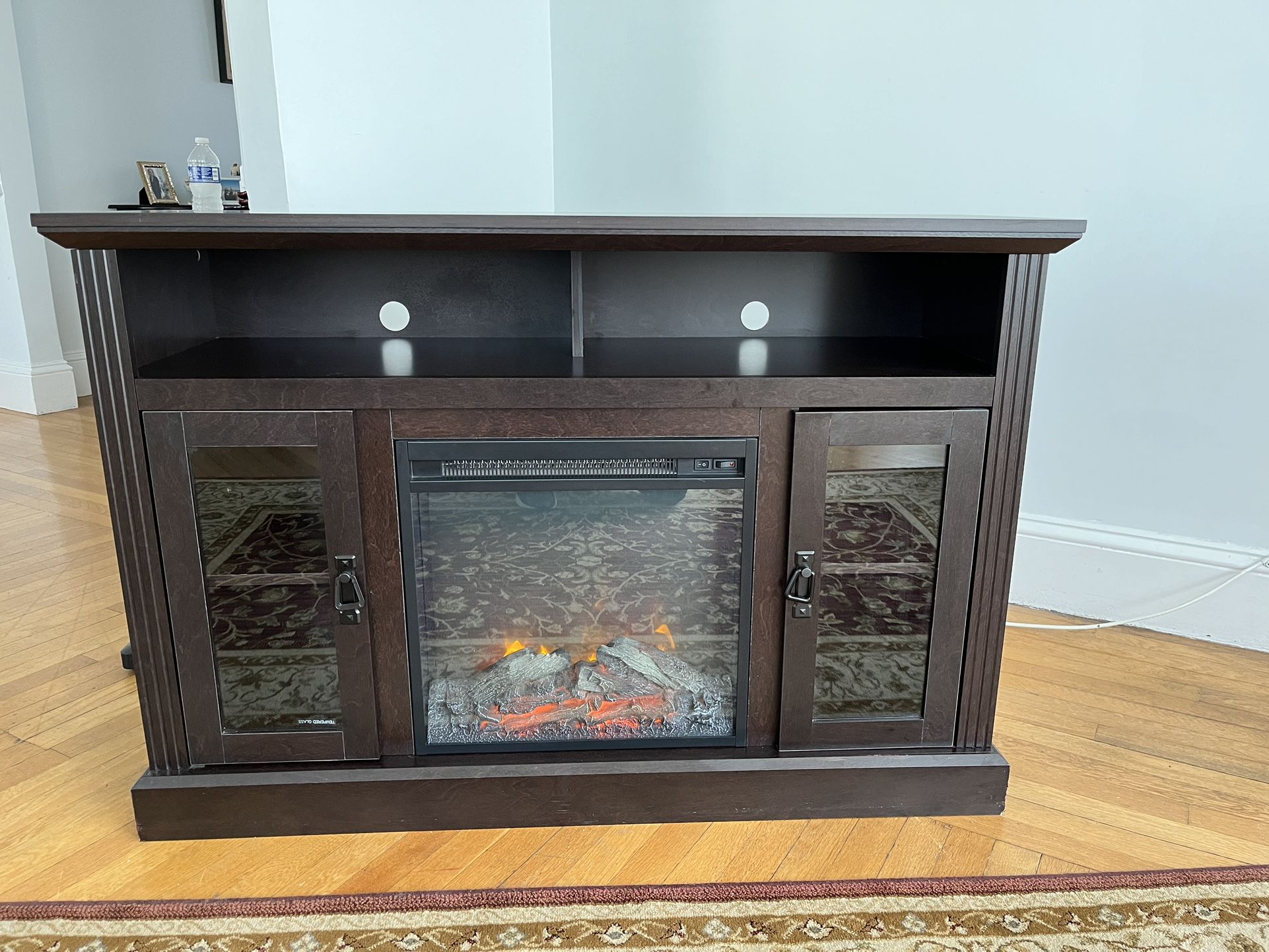 Sturdy TV Stand With Electric Fireplace 