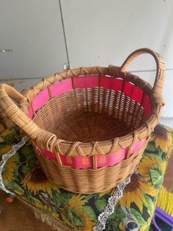 Wicker Basket with Pink Pineapple Ribbon
