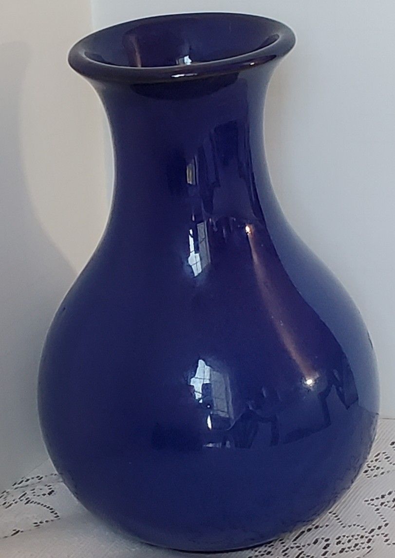 Studio Art Pottery Cobalt Blue Vase Redware Signed Hand Thrown 8.5" VTG