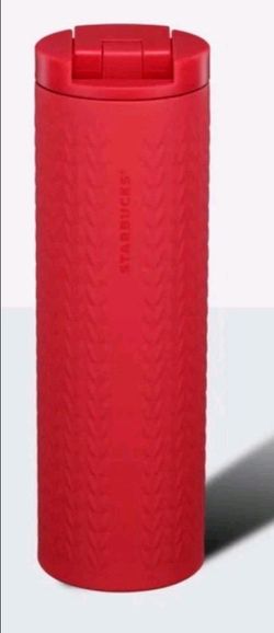 NEW Starbucks 16oz Deep Red Knit Chevron Pattern Stainless Steel Tumbler