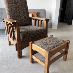 Antique Arts & Crafts Mission Chair And Ottoman 