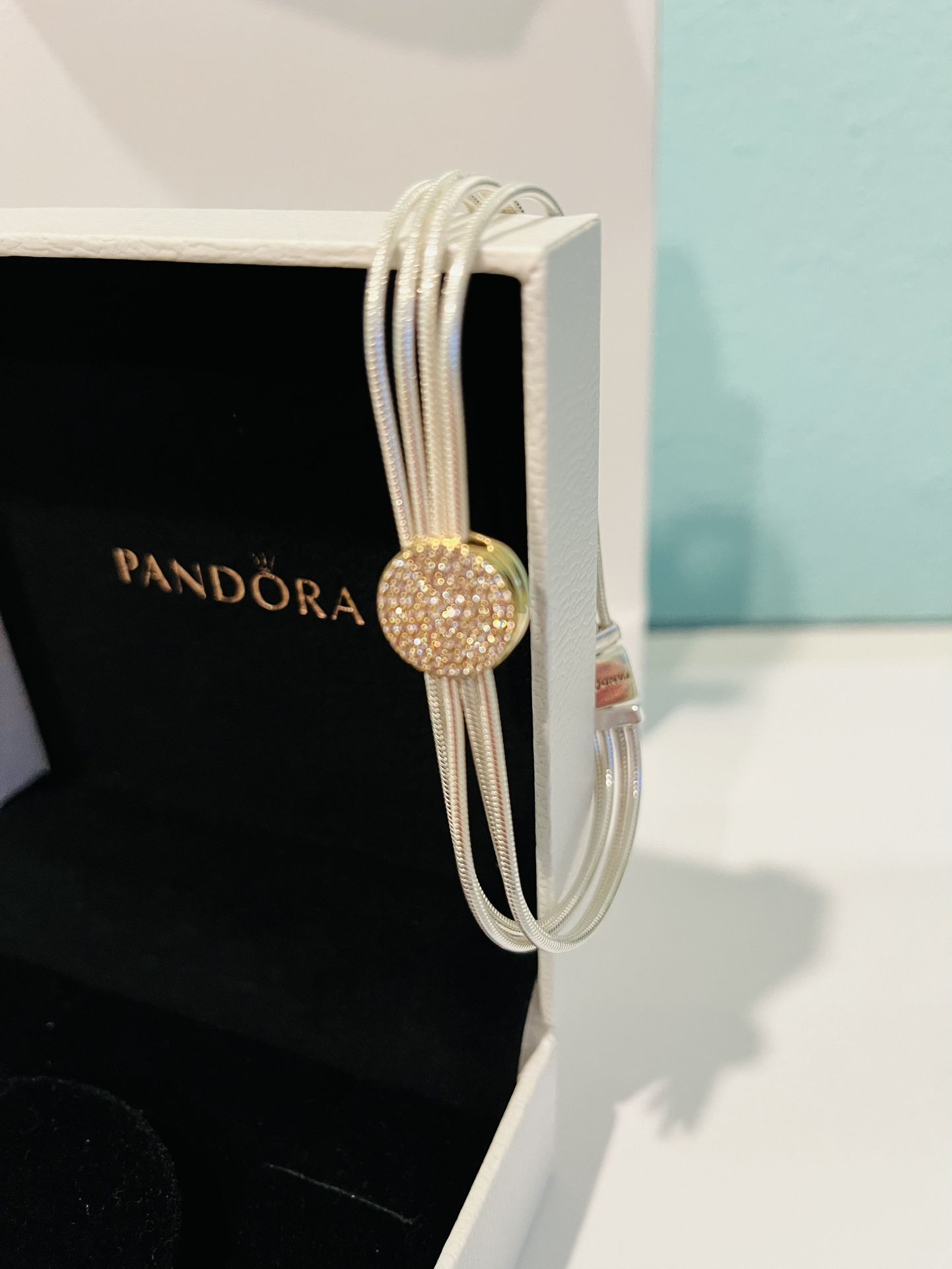 Authentic PANDORA Reflexions Multi Snake Chain Bracelet & Pave Gold Charm 
