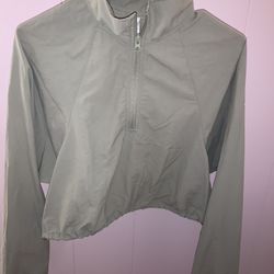 Alo Cropped Zip Pullover Light Green XS